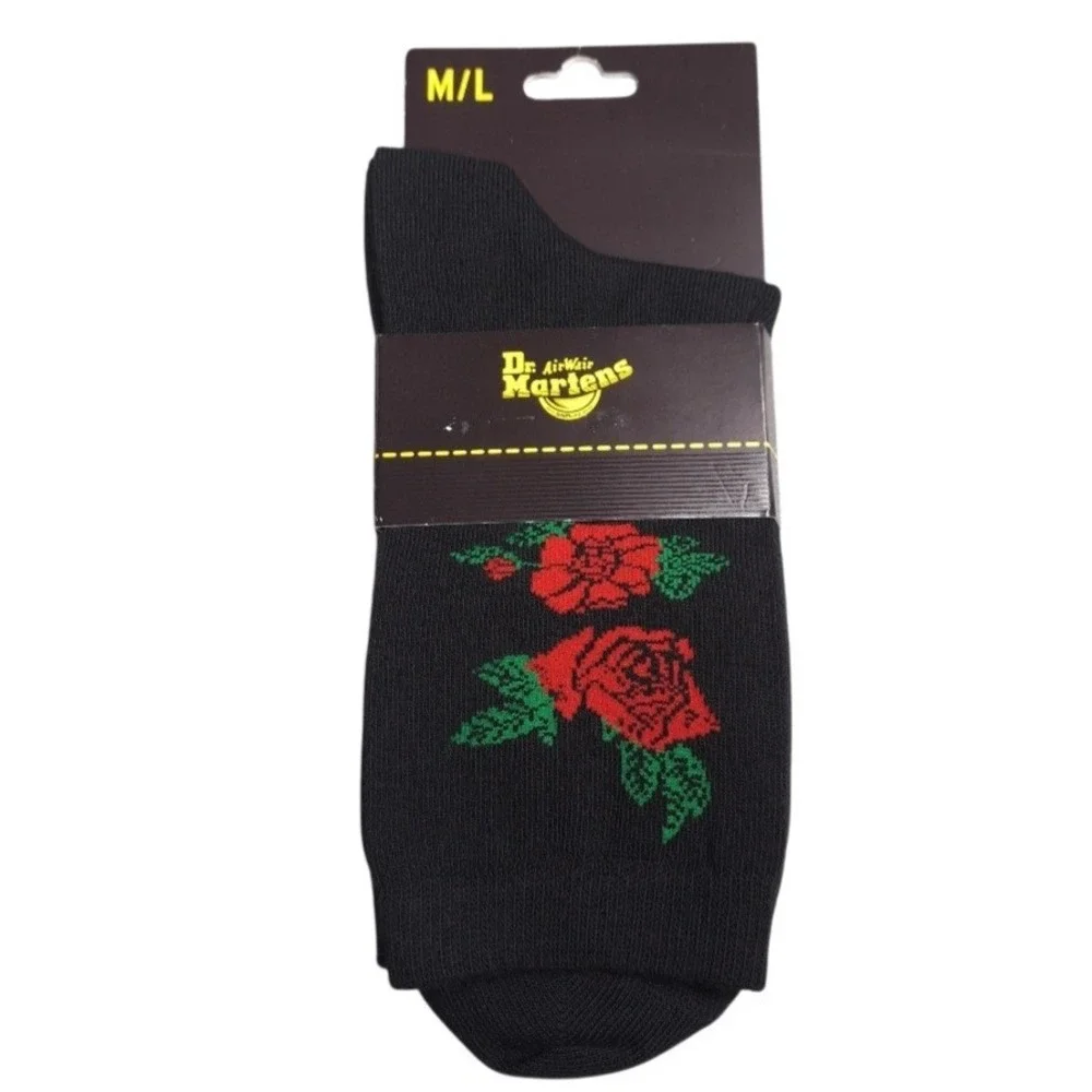 1-Pair Dr. Martens Vonda Short Socks Women's Size M/L Black/Red Floral Print